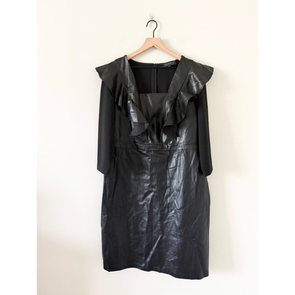 NWT Eloquii Black Faux Leather Sheath Dress 18 Ruffle Long Sleeve Edgy Chic